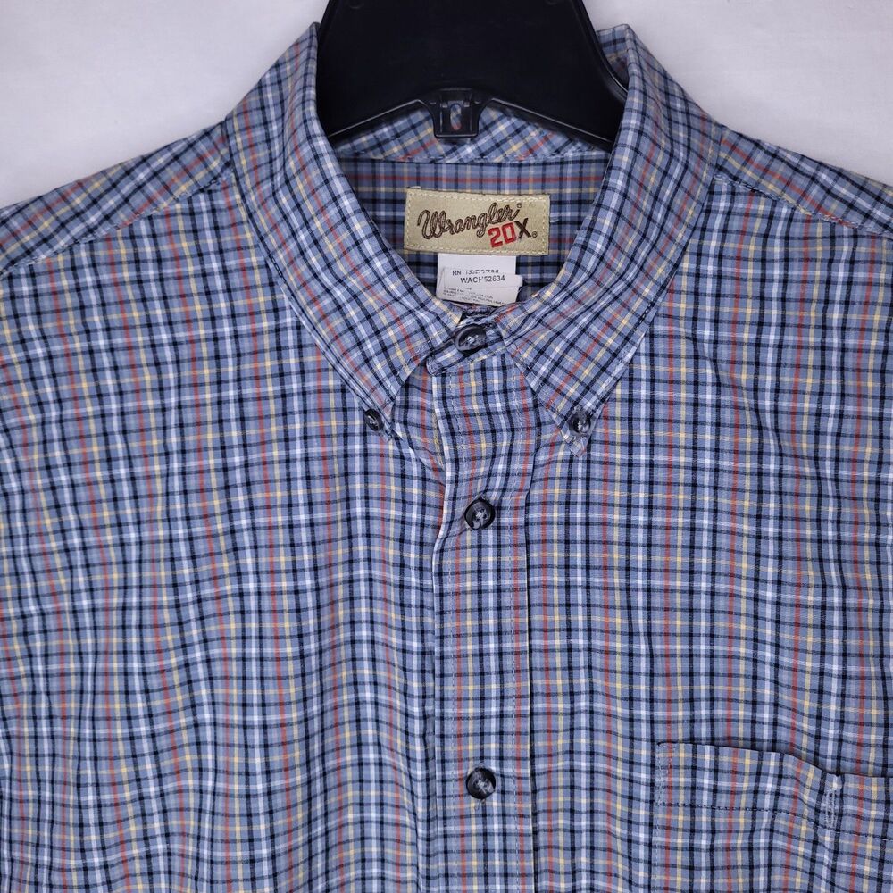 Wrangler 20x Shirt Mens XXL Check Blue, Red Western Bullrider